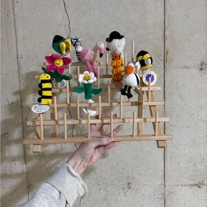 Manhattan Toy Finger Follies Puppet Lot w/ Wooden Display Stand NWT